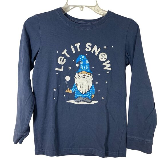 Life is Good Gnome Let it Snow Long Sleeve Tee Kids Size Large Blue Gray - Picture 1 of 5